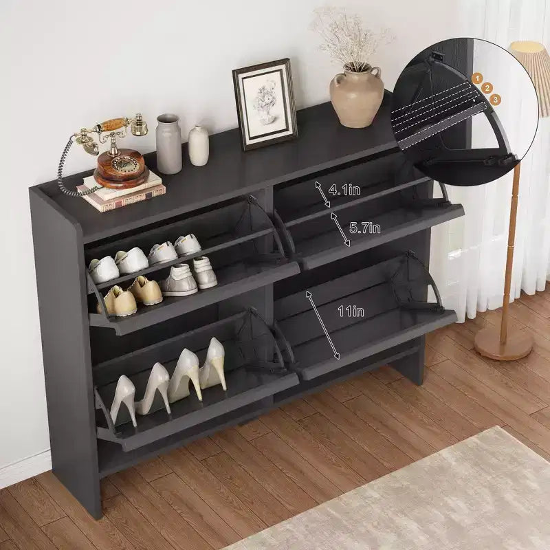 Wooden Shoe Cabinet with 2 Flip Drawers with Adjustable Shelf for Entryway, Hallway, Living Room