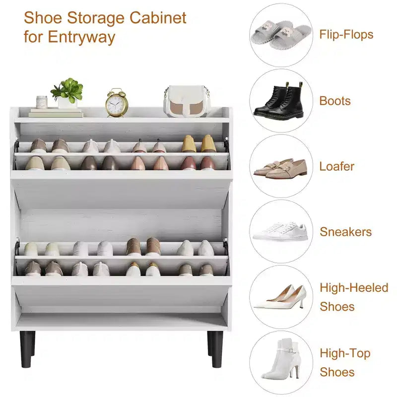 Wooden Shoe Cabinet with 2 Flip Drawers with Adjustable Shelf for Entryway, Hallway, Living Room