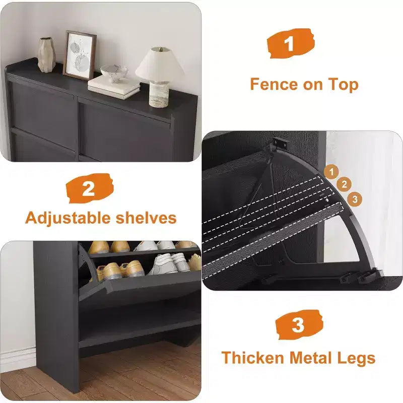 Wooden Shoe Cabinet with 2 Flip Drawers with Adjustable Shelf for Entryway, Hallway, Living Room