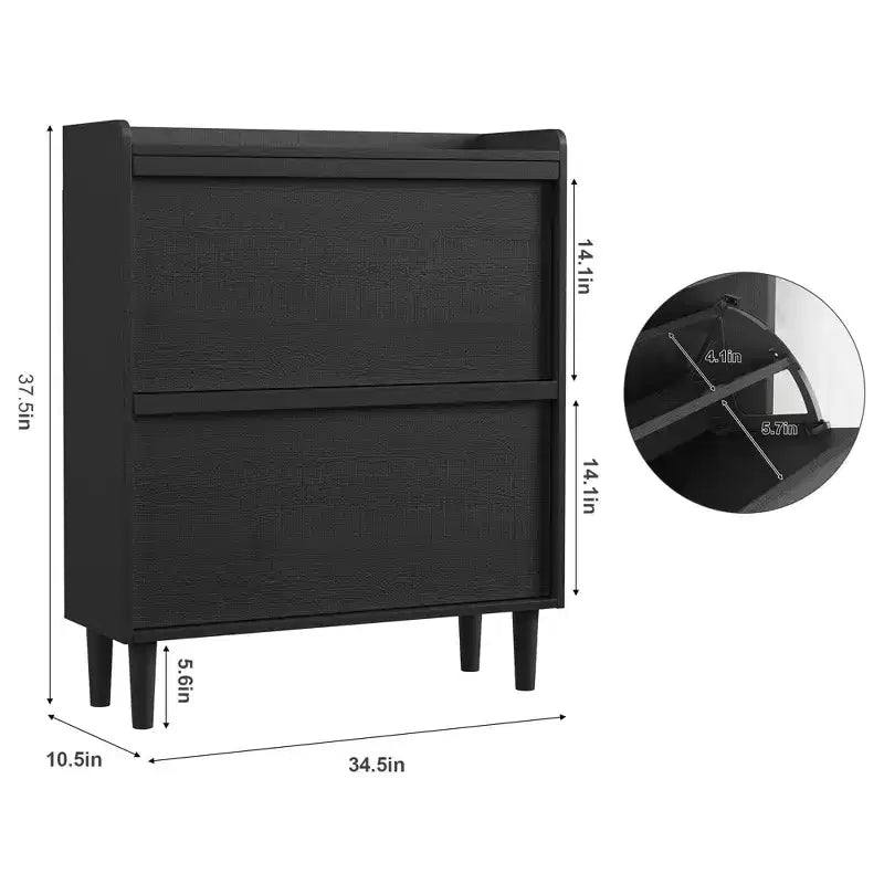 Wooden Shoe Cabinet with 2 Flip Drawers with Adjustable Shelf for Entryway, Hallway, Living Room