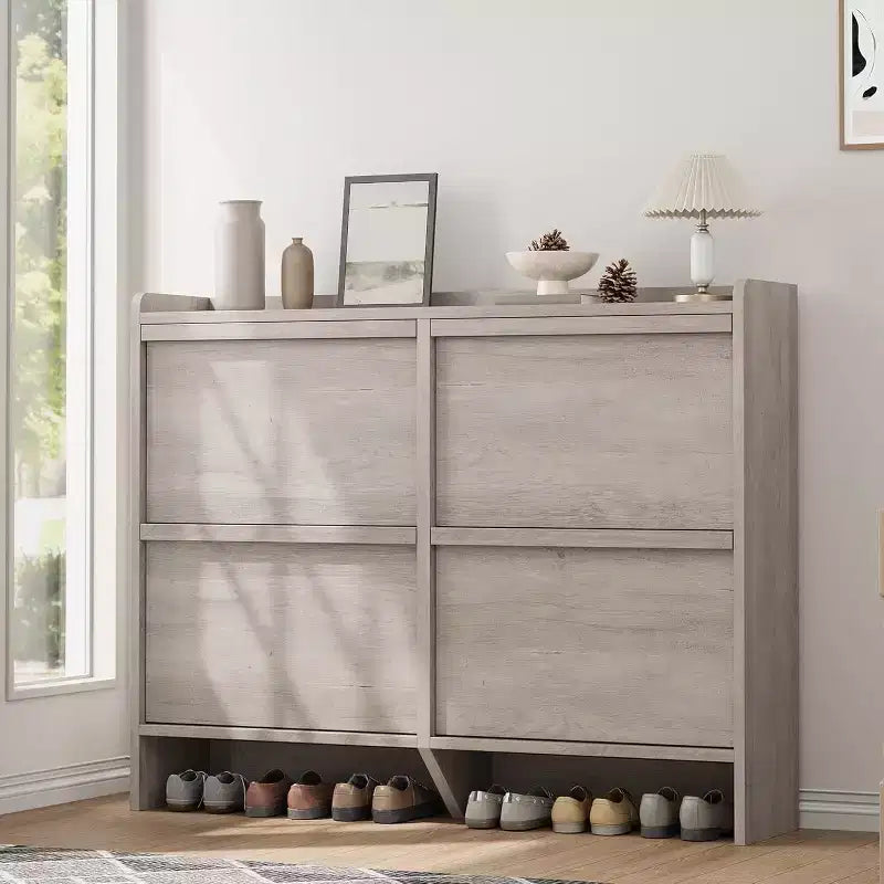Wooden Shoe Cabinet with 2 Flip Drawers with Adjustable Shelf for Entryway, Hallway, Living Room