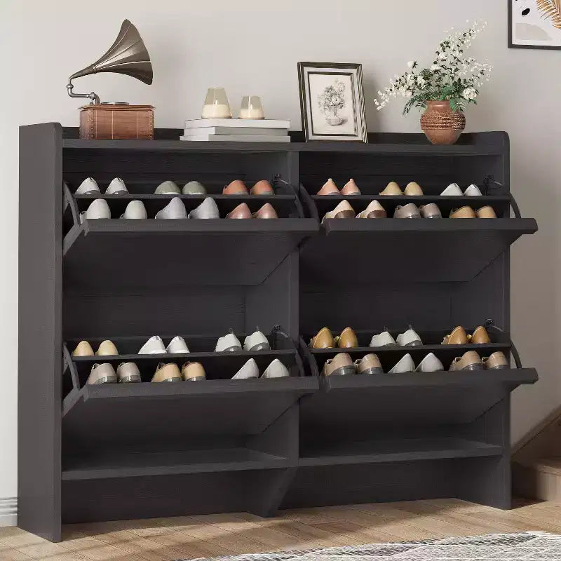 Wooden Shoe Cabinet with 2 Flip Drawers with Adjustable Shelf for Entryway, Hallway, Living Room