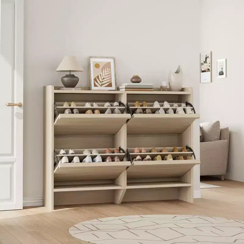 Wooden Shoe Cabinet with 2 Flip Drawers with Adjustable Shelf for Entryway, Hallway, Living Room