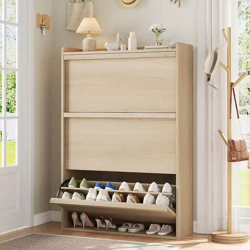 Wooden Shoe Cabinet with 2 Flip Drawers with Adjustable Shelf for Entryway, Hallway, Living Room