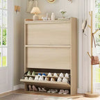Wooden Shoe Cabinet with 2 Flip Drawers with Adjustable Shelf for Entryway, Hallway, Living Room