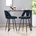 TROPOW Velvet Bar Stools with Back Support and Footrest, Upholstered Kitchen Chairs, Wide Cushion Counter Stools for Bar Cafe, Set of 2, 28 Black