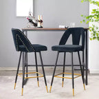 TROPOW Velvet Bar Stools with Back Support and Footrest, Upholstered Kitchen Chairs, Wide Cushion Counter Stools for Bar Cafe, Set of 2, 28 Black
