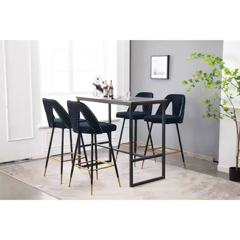 TROPOW Velvet Bar Stools with Back Support and Footrest, Upholstered Kitchen Chairs, Wide Cushion Counter Stools for Bar Cafe, Set of 2, 28 Black