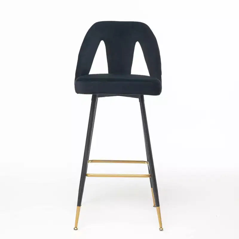 TROPOW Velvet Bar Stools with Back Support and Footrest, Upholstered Kitchen Chairs, Wide Cushion Counter Stools for Bar Cafe, Set of 2, 28 Black