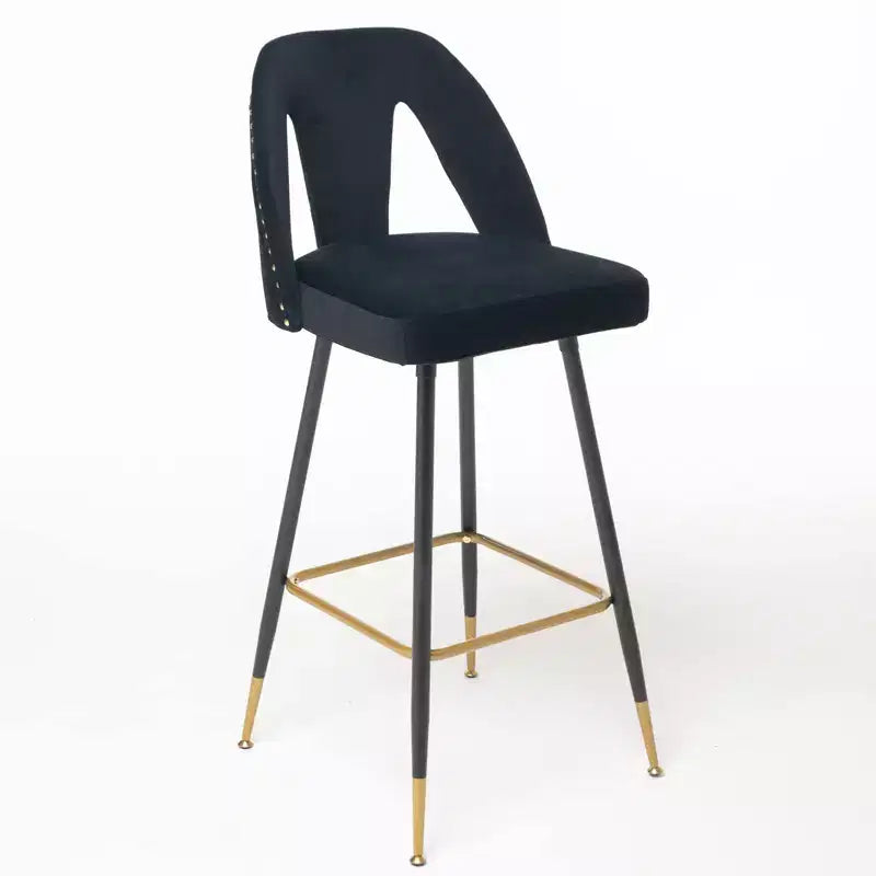 TROPOW Velvet Bar Stools with Back Support and Footrest, Upholstered Kitchen Chairs, Wide Cushion Counter Stools for Bar Cafe, Set of 2, 28 Black