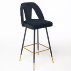TROPOW Velvet Bar Stools with Back Support and Footrest, Upholstered Kitchen Chairs, Wide Cushion Counter Stools for Bar Cafe, Set of 2, 28 Black