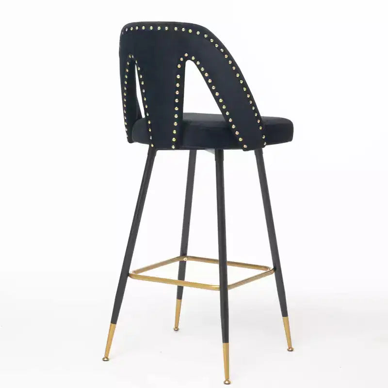 TROPOW Velvet Bar Stools with Back Support and Footrest, Upholstered Kitchen Chairs, Wide Cushion Counter Stools for Bar Cafe, Set of 2, 28 Black