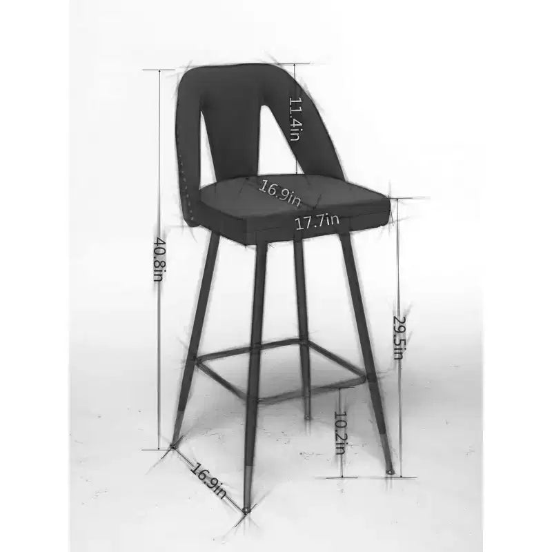 TROPOW Velvet Bar Stools with Back Support and Footrest, Upholstered Kitchen Chairs, Wide Cushion Counter Stools for Bar Cafe, Set of 2, 28 Black