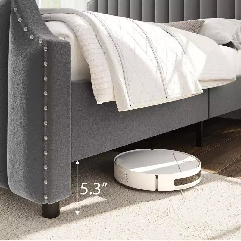 California King Size Platform Bed Frame with 50.2 Tall Headboard, Velvet Upholstered Bed with Vertical Channel Tufted Headboard & Footboard