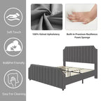 California King Size Platform Bed Frame with 50.2 Tall Headboard, Velvet Upholstered Bed with Vertical Channel Tufted Headboard & Footboard
