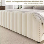 California King Size Platform Bed Frame with 50.2 Tall Headboard, Velvet Upholstered Bed with Vertical Channel Tufted Headboard & Footboard
