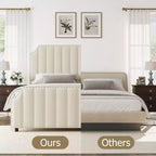 California King Size Platform Bed Frame with 50.2 Tall Headboard, Velvet Upholstered Bed with Vertical Channel Tufted Headboard & Footboard