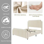 California King Size Platform Bed Frame with 50.2 Tall Headboard, Velvet Upholstered Bed with Vertical Channel Tufted Headboard & Footboard