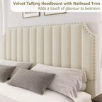 California King Size Platform Bed Frame with 50.2 Tall Headboard, Velvet Upholstered Bed with Vertical Channel Tufted Headboard & Footboard