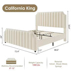 California King Size Platform Bed Frame with 50.2 Tall Headboard, Velvet Upholstered Bed with Vertical Channel Tufted Headboard & Footboard