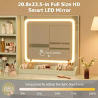 GustoWave Vanity Table Set with Illuminated Mirror, Storage Stool & Expandable Top - Makeup Dressing Desk with Cabinet & Shelves