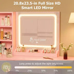 GustoWave Vanity Table Set with Illuminated Mirror, Storage Stool & Expandable Top - Makeup Dressing Desk with Cabinet & Shelves