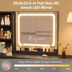 GustoWave Vanity Table Set with Illuminated Mirror, Storage Stool & Expandable Top - Makeup Dressing Desk with Cabinet & Shelves