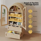 Bestier 70 Tall Storage Cabinet with LED Lights, Food Pantry Arched Storage Cabinet with Adjustable Shelves & 2 Drawers for Kitchen & Living Room
