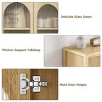 Sideboard, 55 Inch Buffet Cabinet with Storage, Modern Farmhouse Coffee Bar with 4 Oval Glass Doors & 2 Drawers, Natural