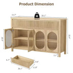 Sideboard, 55 Inch Buffet Cabinet with Storage, Modern Farmhouse Coffee Bar with 4 Oval Glass Doors & 2 Drawers, Natural