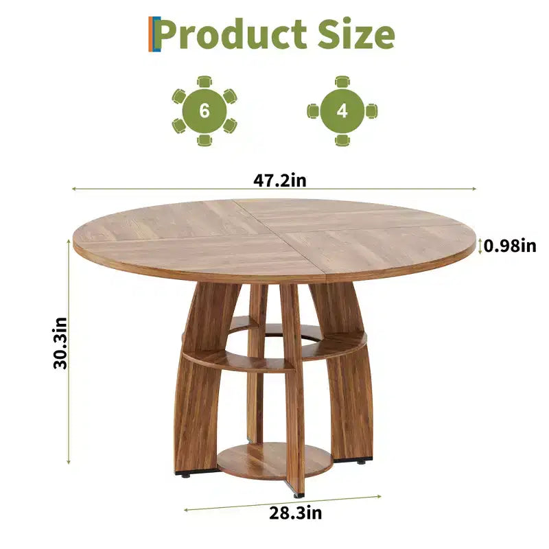 47 Round Dining Table for 46, Modern Wooden Circle Kitchen Table with Storage Shelf, Adjustable Feet, Easy Assembly & Cleaning
