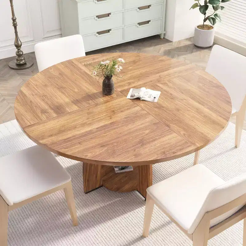 47 Round Dining Table for 46, Modern Wooden Circle Kitchen Table with Storage Shelf, Adjustable Feet, Easy Assembly & Cleaning