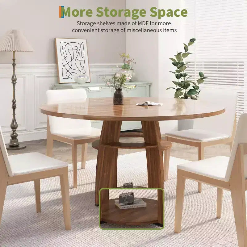 47 Round Dining Table for 46, Modern Wooden Circle Kitchen Table with Storage Shelf, Adjustable Feet, Easy Assembly & Cleaning