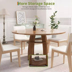 47 Round Dining Table for 46, Modern Wooden Circle Kitchen Table with Storage Shelf, Adjustable Feet, Easy Assembly & Cleaning