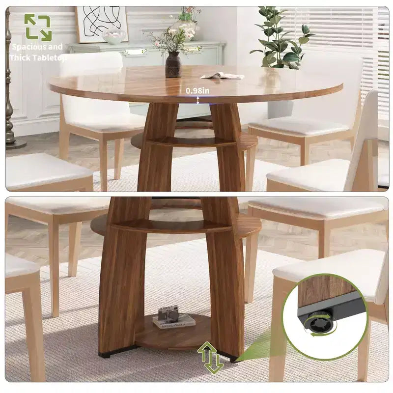 47 Round Dining Table for 46, Modern Wooden Circle Kitchen Table with Storage Shelf, Adjustable Feet, Easy Assembly & Cleaning
