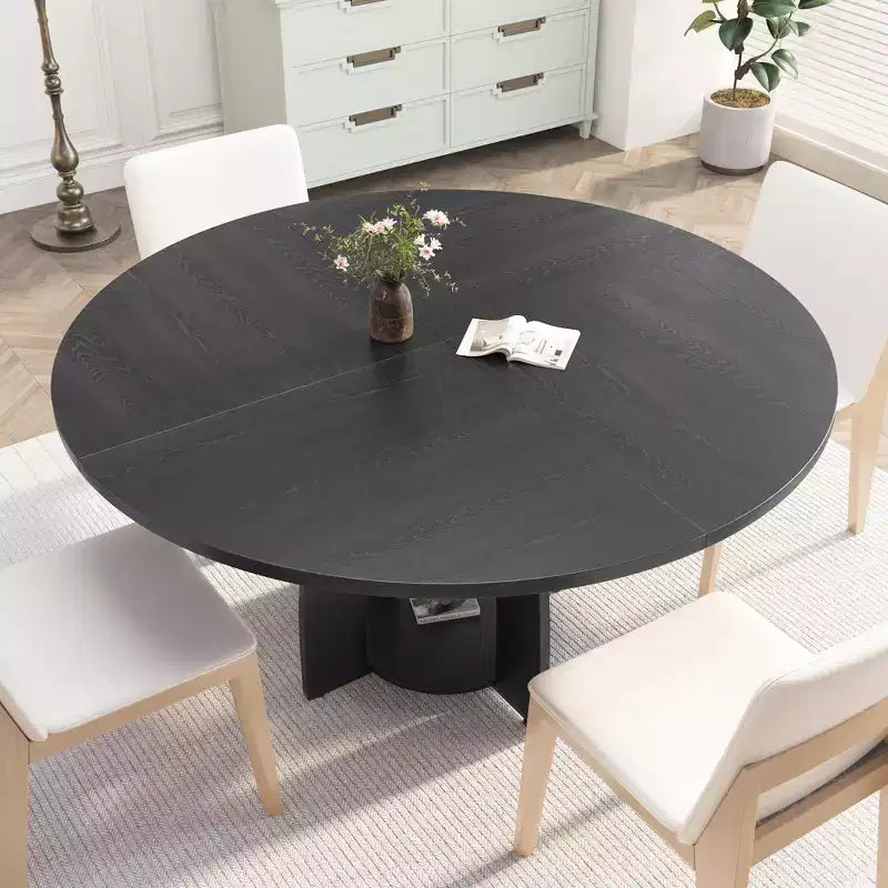 47 Round Dining Table for 46, Modern Wooden Circle Kitchen Table with Storage Shelf, Adjustable Feet, Easy Assembly & Cleaning