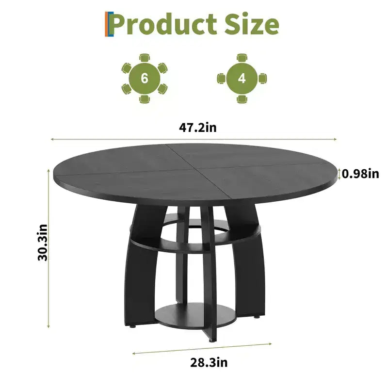 47 Round Dining Table for 46, Modern Wooden Circle Kitchen Table with Storage Shelf, Adjustable Feet, Easy Assembly & Cleaning