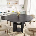 47 Round Dining Table for 46, Modern Wooden Circle Kitchen Table with Storage Shelf, Adjustable Feet, Easy Assembly & Cleaning