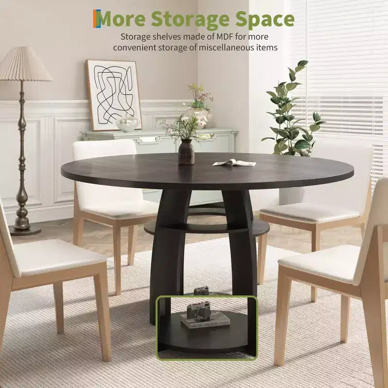 47 Round Dining Table for 46, Modern Wooden Circle Kitchen Table with Storage Shelf, Adjustable Feet, Easy Assembly & Cleaning