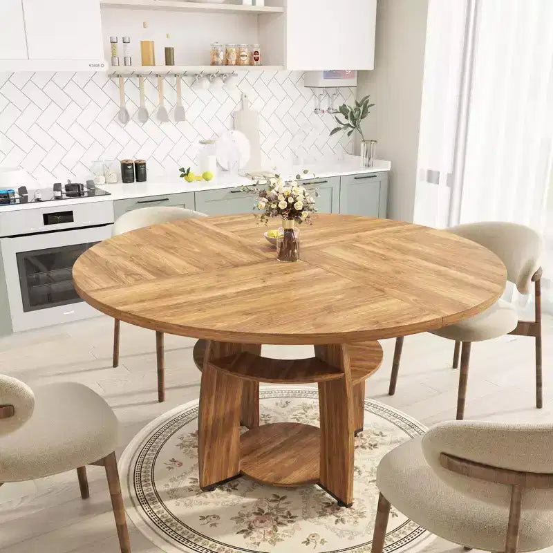 47 Round Dining Table for 46, Modern Wooden Circle Kitchen Table with Storage Shelf, Adjustable Feet, Easy Assembly & Cleaning