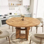 47 Round Dining Table for 46, Modern Wooden Circle Kitchen Table with Storage Shelf, Adjustable Feet, Easy Assembly & Cleaning