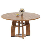 47 Round Dining Table for 46, Modern Wooden Circle Kitchen Table with Storage Shelf, Adjustable Feet, Easy Assembly & Cleaning