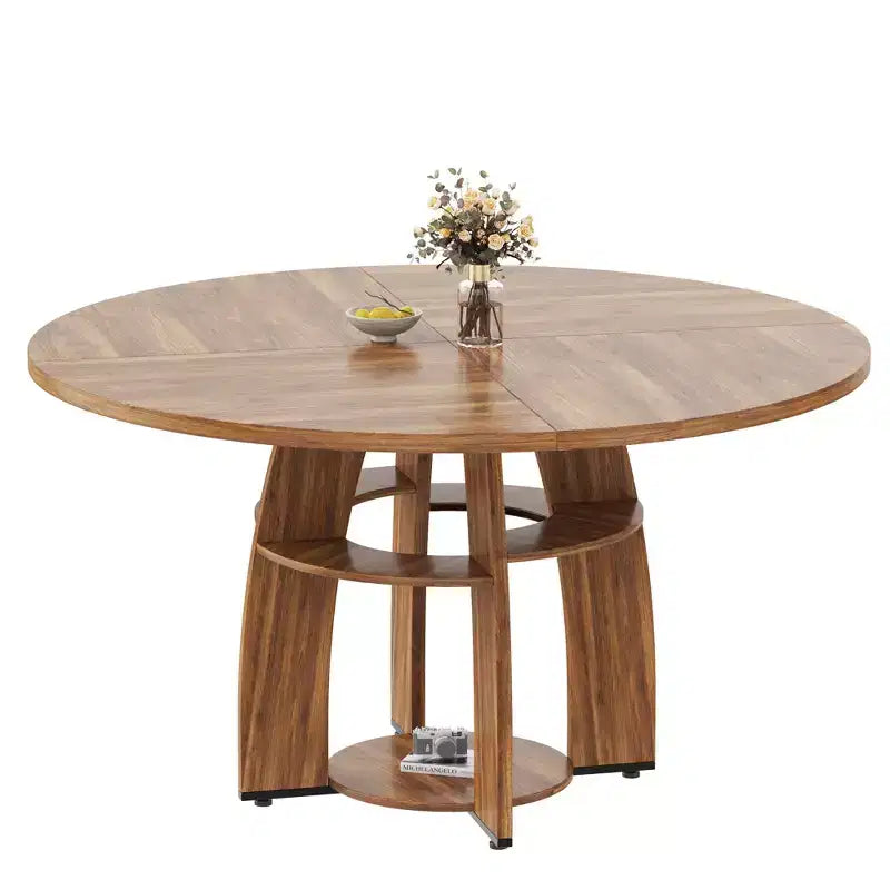 47 Round Dining Table for 46, Modern Wooden Circle Kitchen Table with Storage Shelf, Adjustable Feet, Easy Assembly & Cleaning