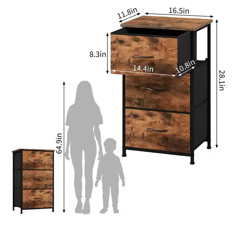 GustoWave 3-Drawer Dresser with Removable Fabric Bins, Multi-Functional Storage Organizer for Bedroom, Living Room, Closet