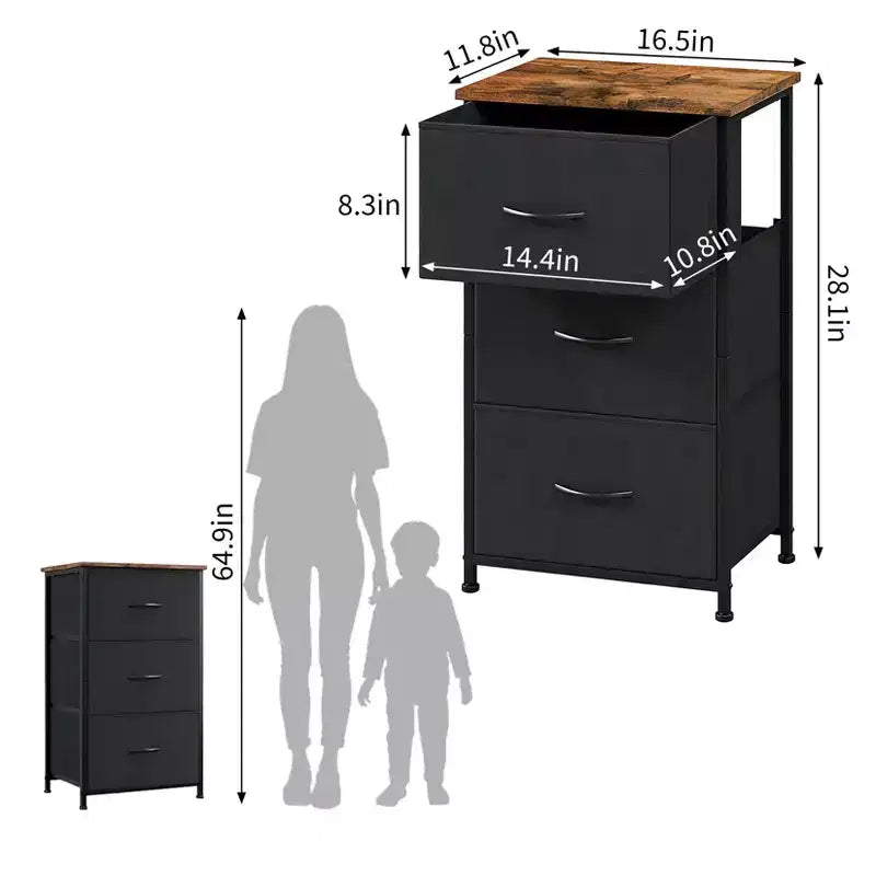 GustoWave 3-Drawer Dresser with Removable Fabric Bins, Multi-Functional Storage Organizer for Bedroom, Living Room, Closet