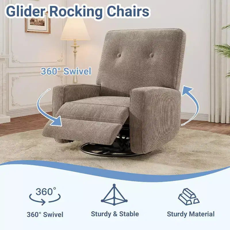 Nursery Recliner Chair, 360 Swivel Rocking Glider Chair, with Adjustable Backrest, Footrest, for Living Rooms, Bedrooms