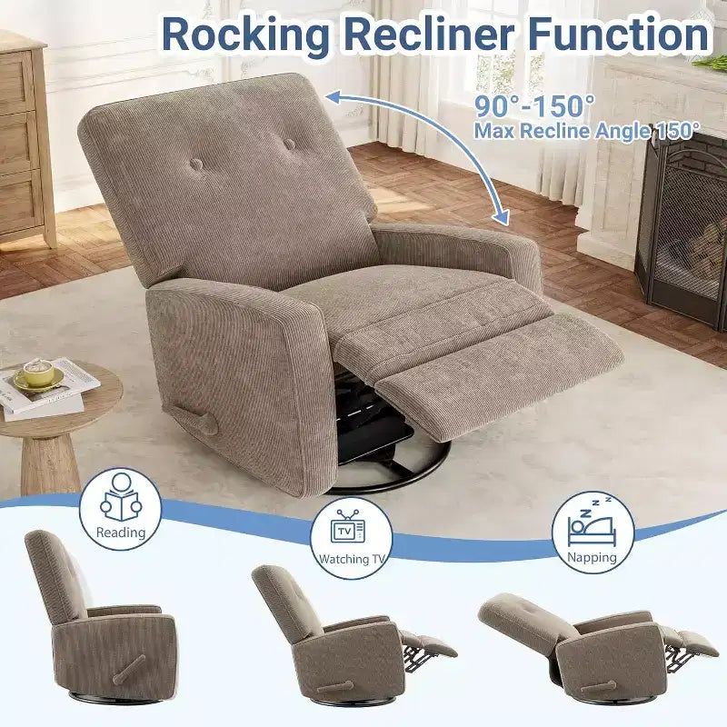 Nursery Recliner Chair, 360 Swivel Rocking Glider Chair, with Adjustable Backrest, Footrest, for Living Rooms, Bedrooms