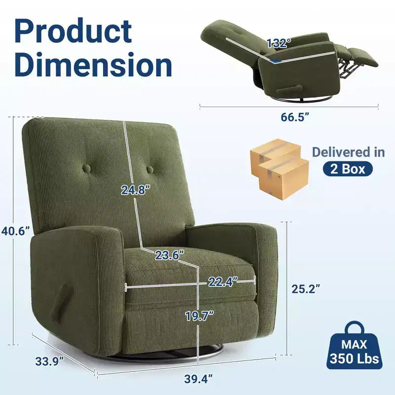 Nursery Recliner Chair, 360 Swivel Rocking Glider Chair, with Adjustable Backrest, Footrest, for Living Rooms, Bedrooms