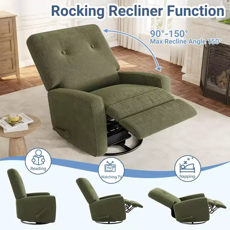 Nursery Recliner Chair, 360 Swivel Rocking Glider Chair, with Adjustable Backrest, Footrest, for Living Rooms, Bedrooms