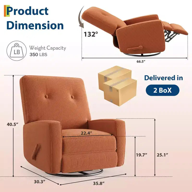 Nursery Recliner Chair, 360 Swivel Rocking Glider Chair, with Adjustable Backrest, Footrest, for Living Rooms, Bedrooms